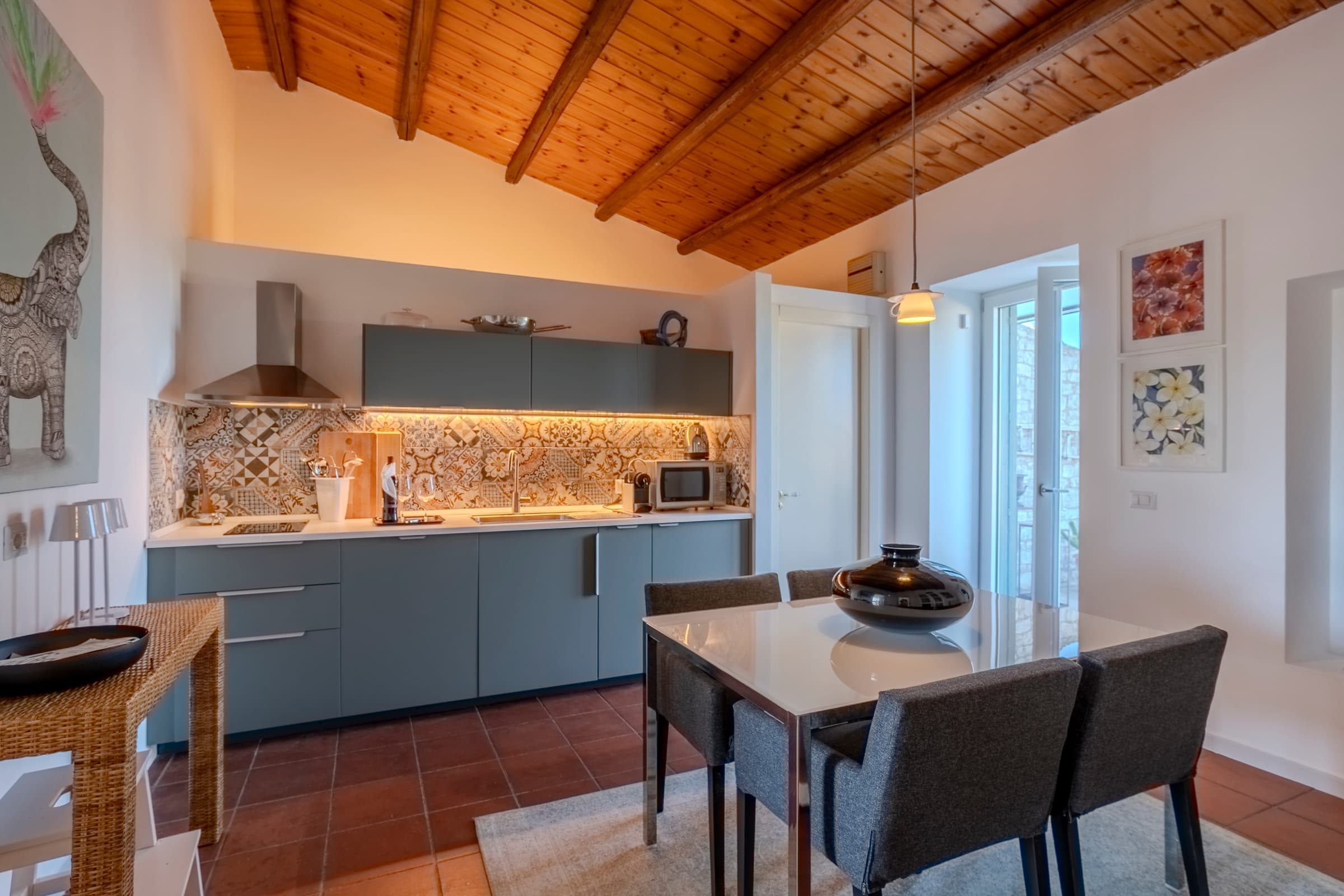 Elegant bedroom with decorative wall art